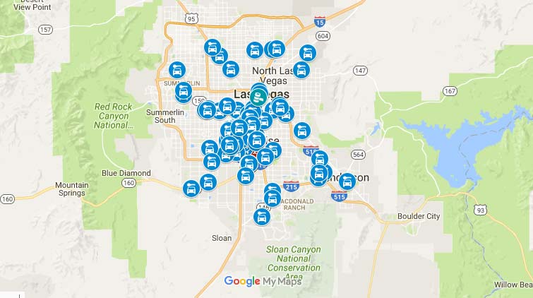 Map of car rental locations in vegas