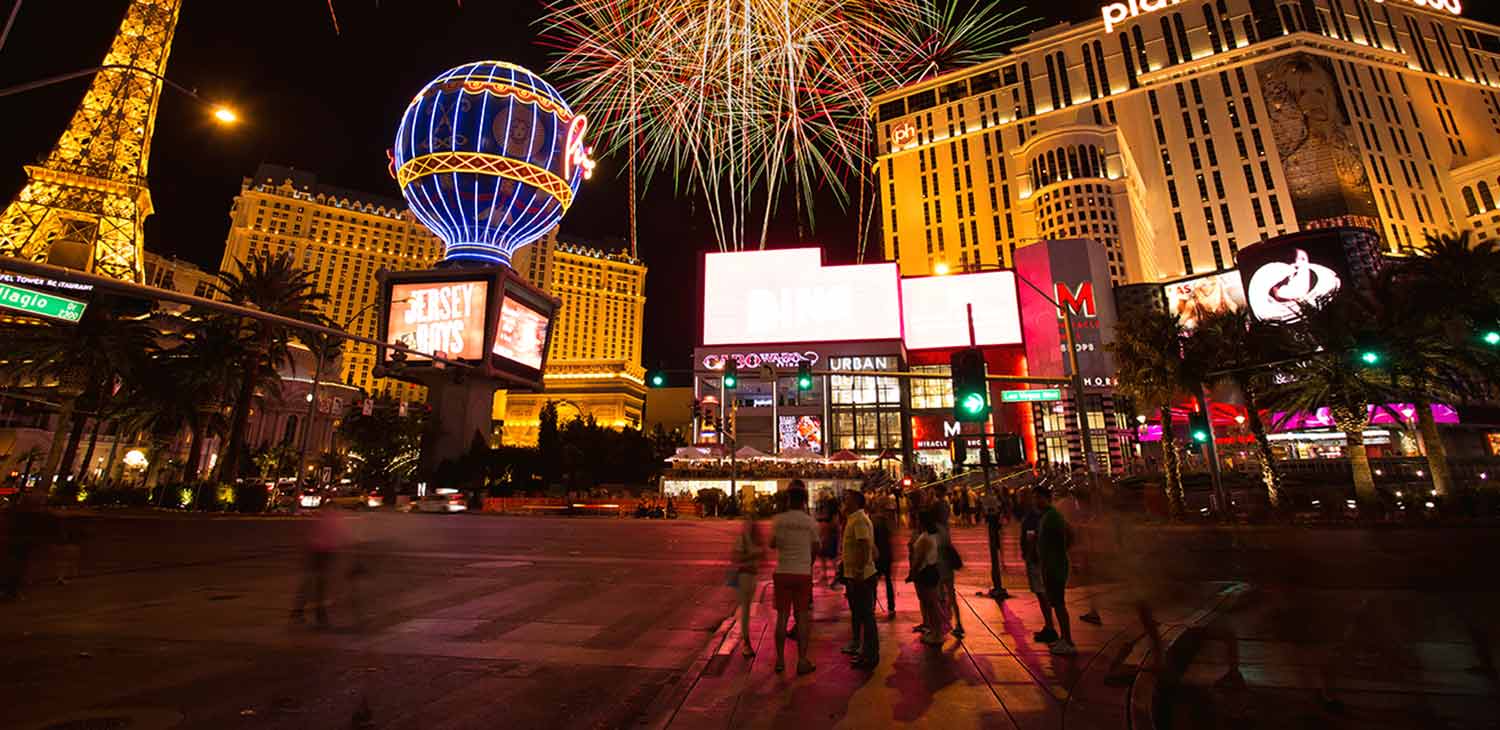 group walking at night in vegas