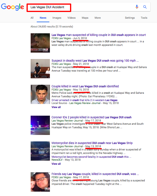 google news search result for Las Vegas DUI Accident