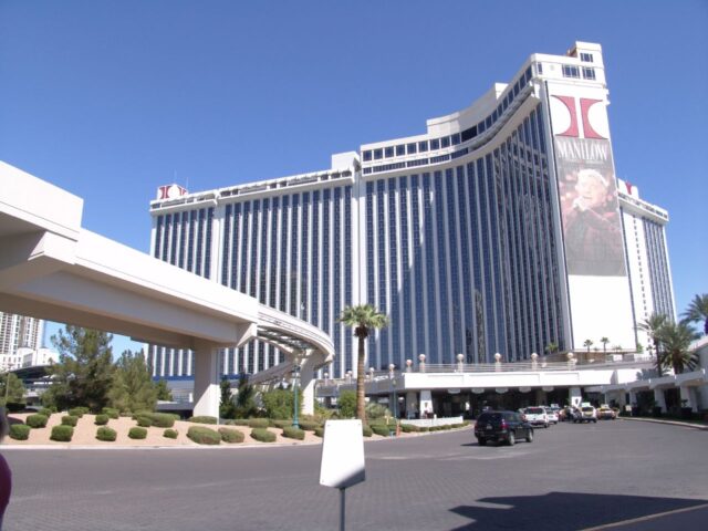 The Hilton Hotel in Las Vegas, Nevada. The hotel is clearly visible in broad daylight. 