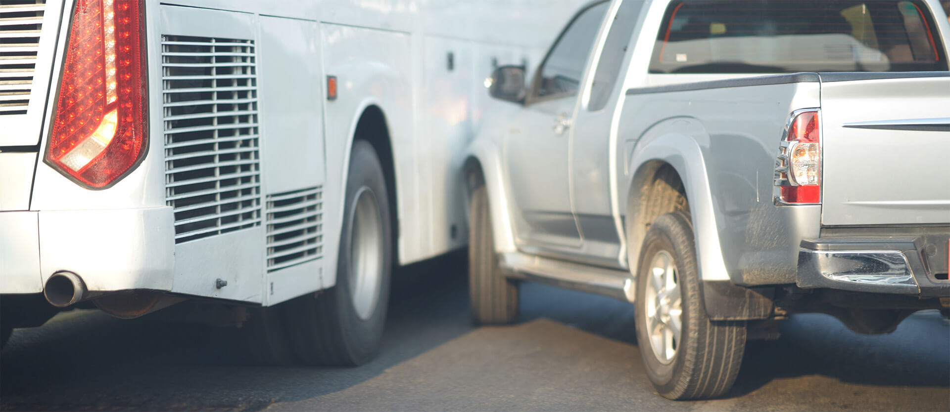 a truck involved in a bus accident