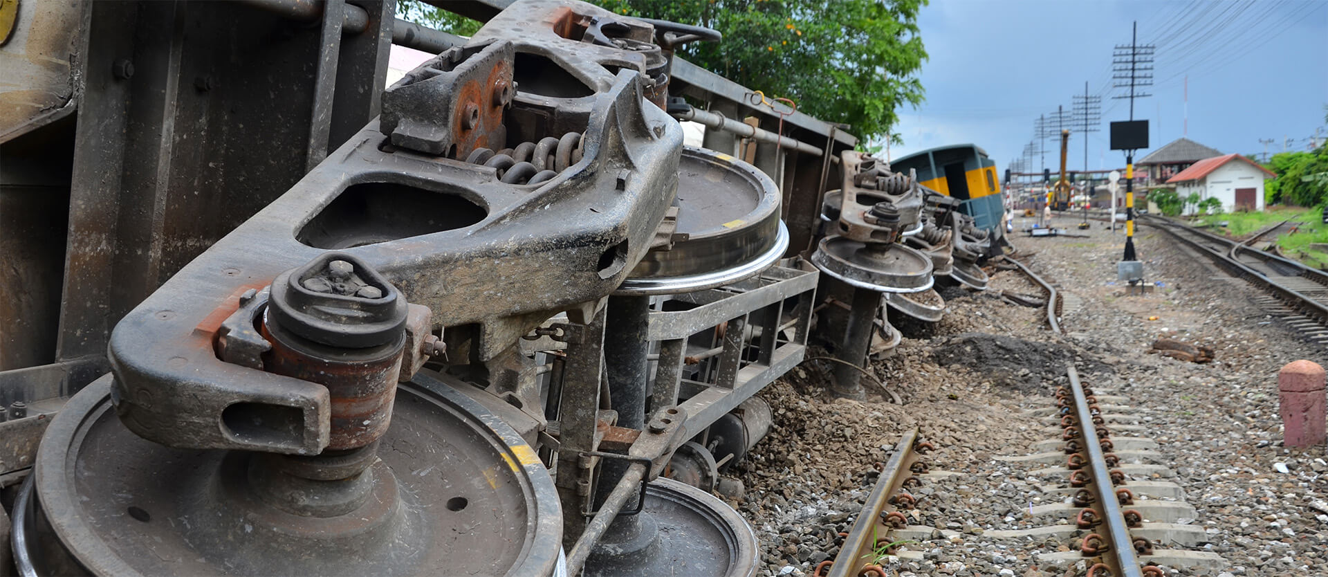 a train car on its side after a train accident