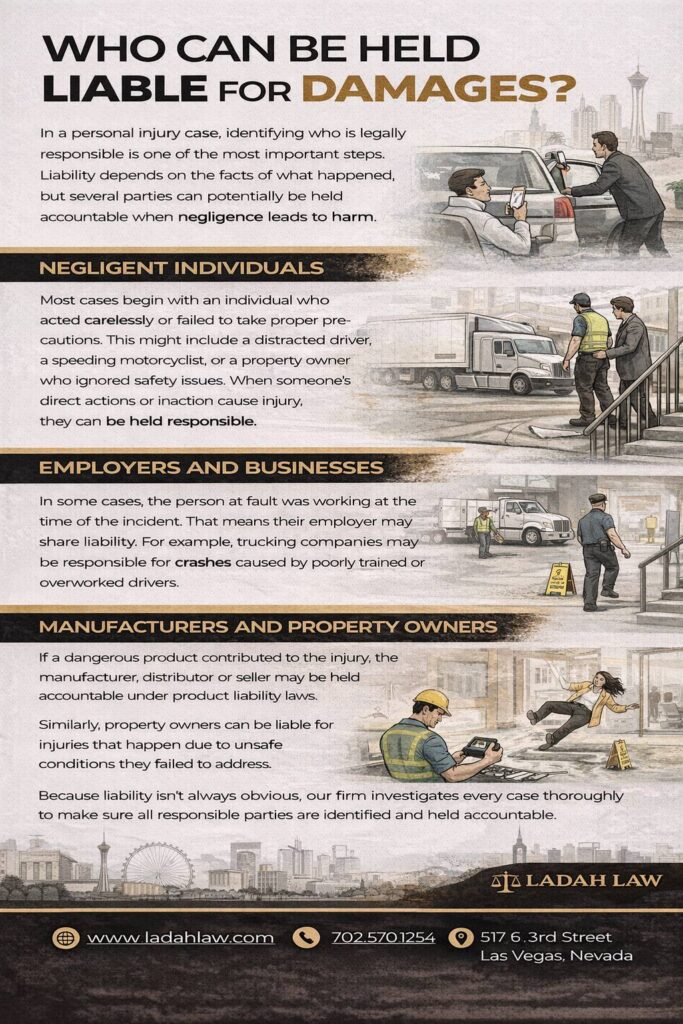 Who can be held liable for damages in North Las Vegas personal injury claims? Ladah Law infographic