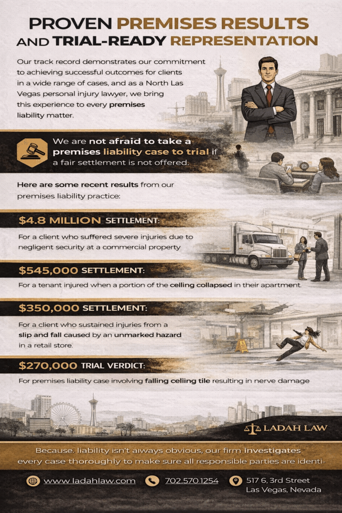 Proven premises liability results and trial-ready representation in North Las Vegas - Ladah Law Infographic